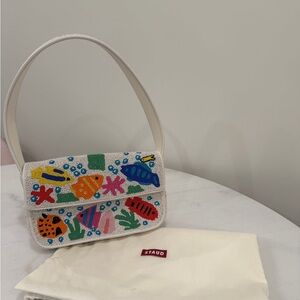 STAUD White Beaded Tropical Fish Shoulder Bag